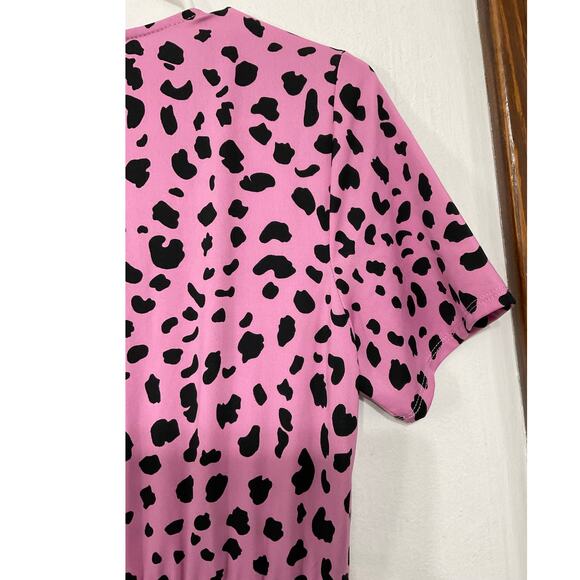 ASOS Pink Leopard Midi Wrap Dress Size 4 Small V-Neck Stretch Elastic Waist - Picture 5 of 9